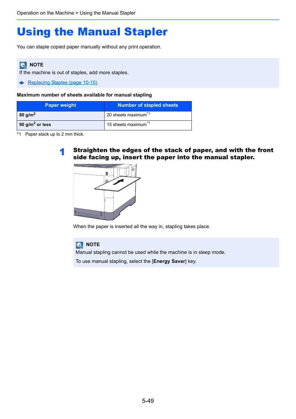 Using the manual stapler, Using the manual stapler -49 | TA Triumph-Adler P-C3560i MFP User Manual | Page 210 / 432