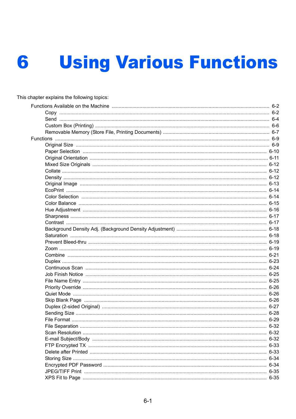 6 using various functions, Using various functions -1, Using various functions | 6using various functions | TA Triumph-Adler P-C3560i MFP User Manual | Page 211 / 432