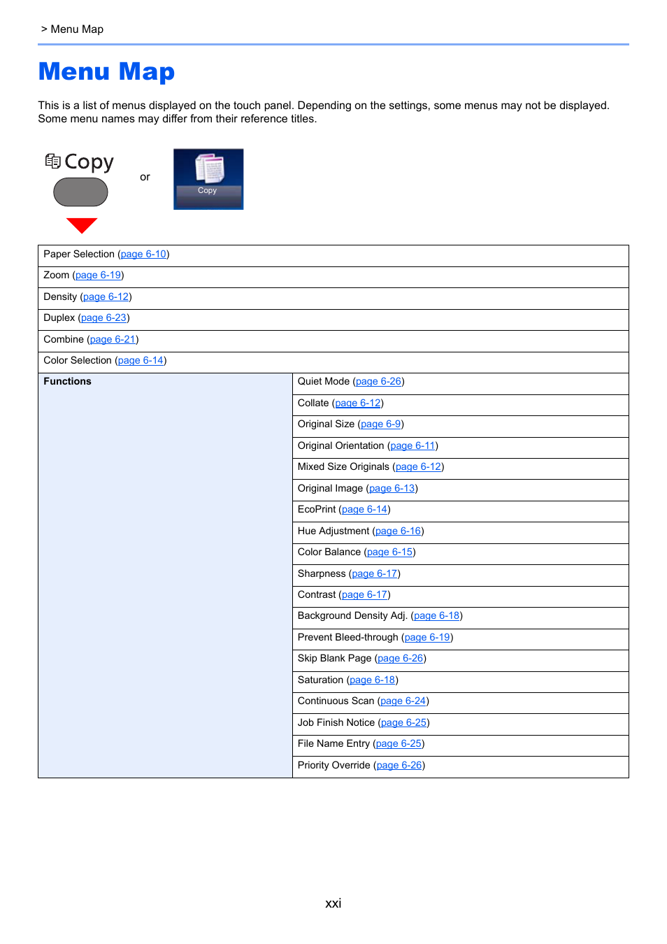 Menu map | TA Triumph-Adler P-C3560i MFP User Manual | Page 22 / 432