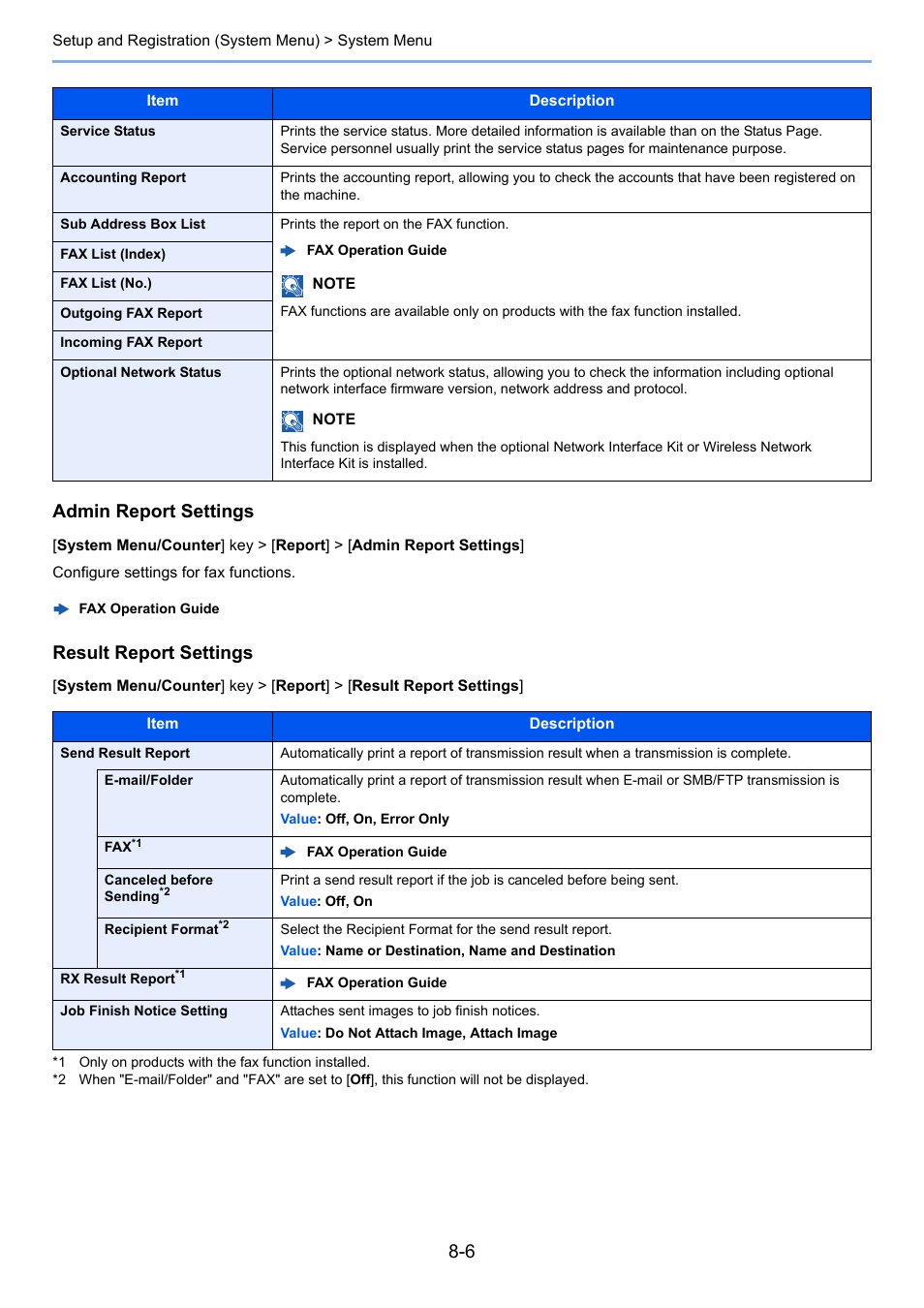 Atus, Admin report settings, Result report settings | TA Triumph-Adler P-C3560i MFP User Manual | Page 263 / 432