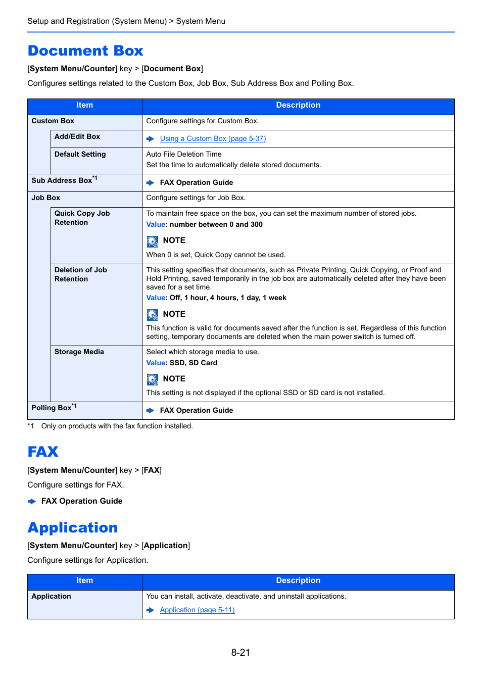 Document box, Application, Document box -21 fax -21 application -21 | Configure settings for application | TA Triumph-Adler P-C3560i MFP User Manual | Page 278 / 432