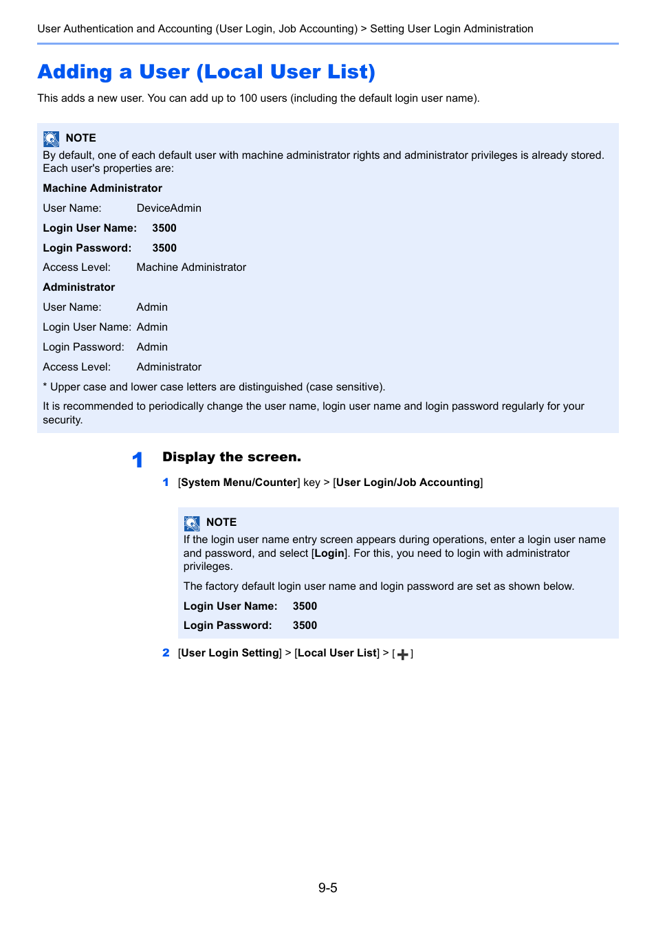 Adding a user (local user list), Adding a user (local user list) -5 | TA Triumph-Adler P-C3560i MFP User Manual | Page 302 / 432