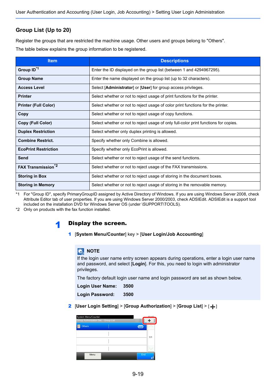 Group list (up to 20), Display the screen | TA Triumph-Adler P-C3560i MFP User Manual | Page 316 / 432