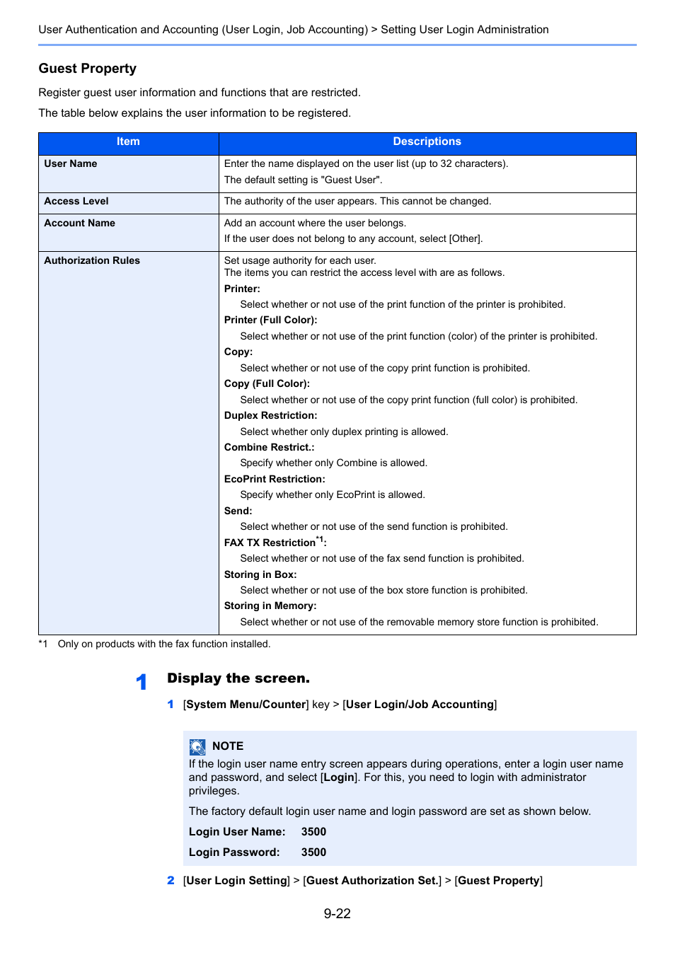 Guest property, Display the screen | TA Triumph-Adler P-C3560i MFP User Manual | Page 319 / 432