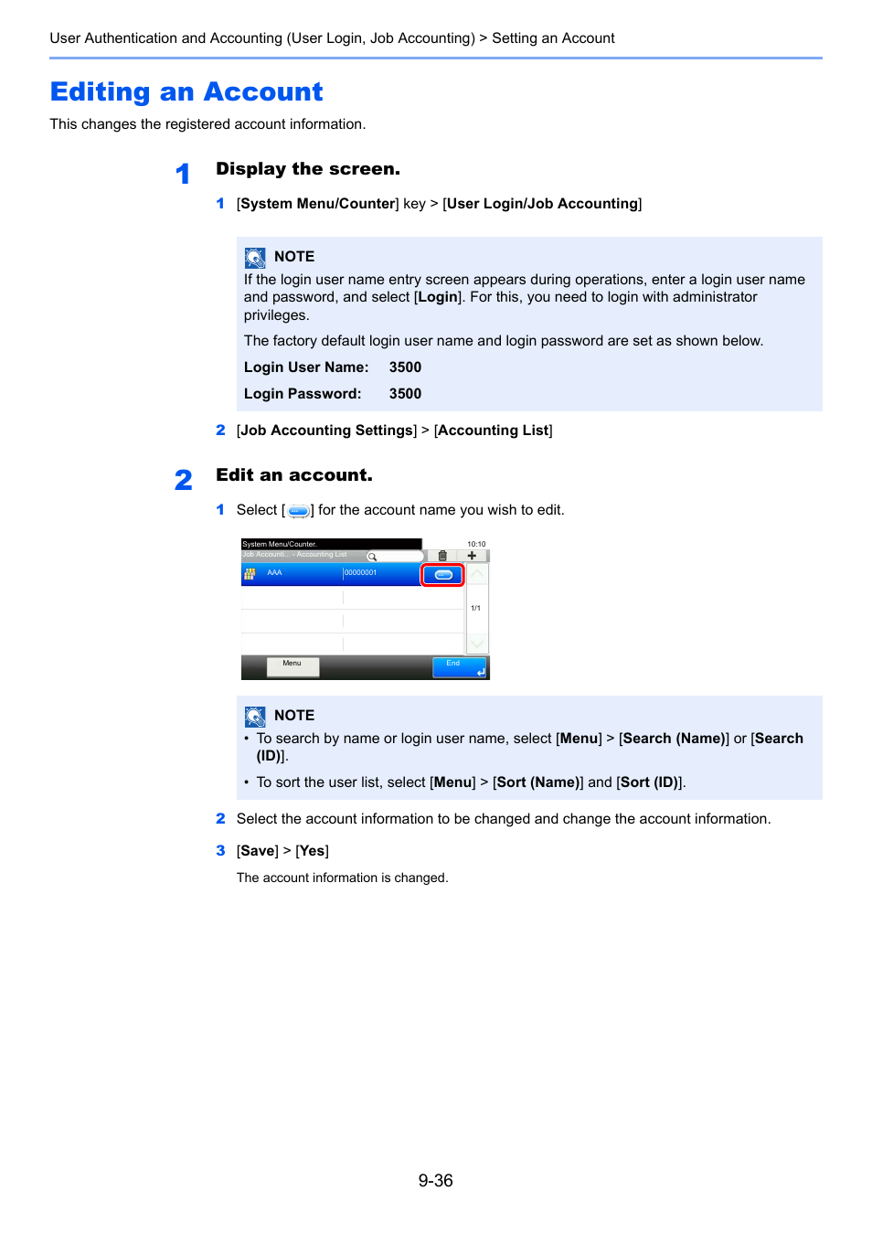 Editing an account, Editing an account -36, Display the screen | Edit an account | TA Triumph-Adler P-C3560i MFP User Manual | Page 333 / 432