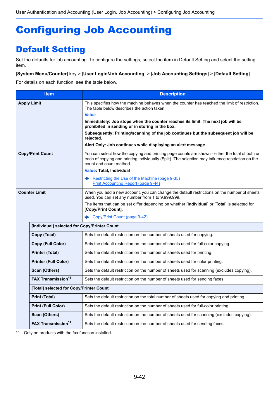 Configuring job accounting, Default setting, Configuring job accounting -42 | Default setting -42 | TA Triumph-Adler P-C3560i MFP User Manual | Page 339 / 432