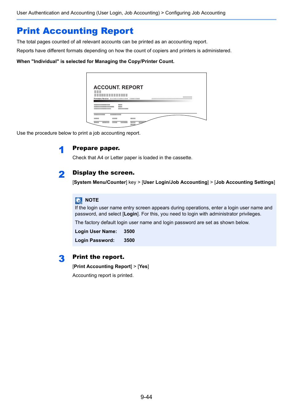 Print accounting report, Print accounting report -44 | TA Triumph-Adler P-C3560i MFP User Manual | Page 341 / 432