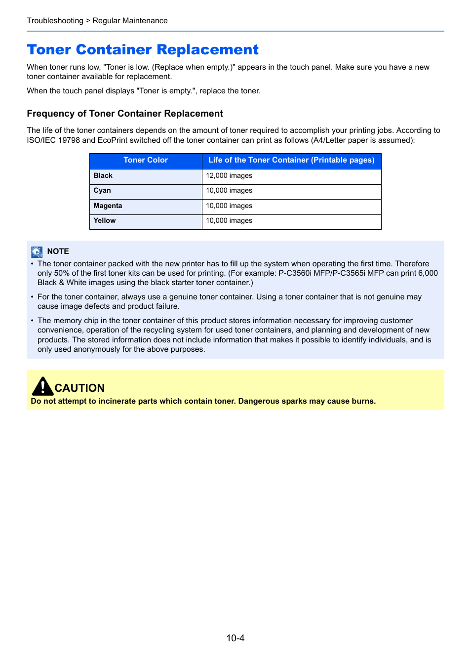 Toner container replacement, Toner container replacement -4, Caution | TA Triumph-Adler P-C3560i MFP User Manual | Page 347 / 432