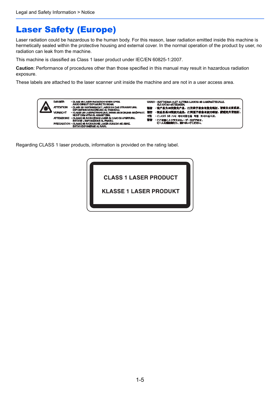 Laser safety (europe), Laser safety (europe) -5 | TA Triumph-Adler P-C3560i MFP User Manual | Page 38 / 432