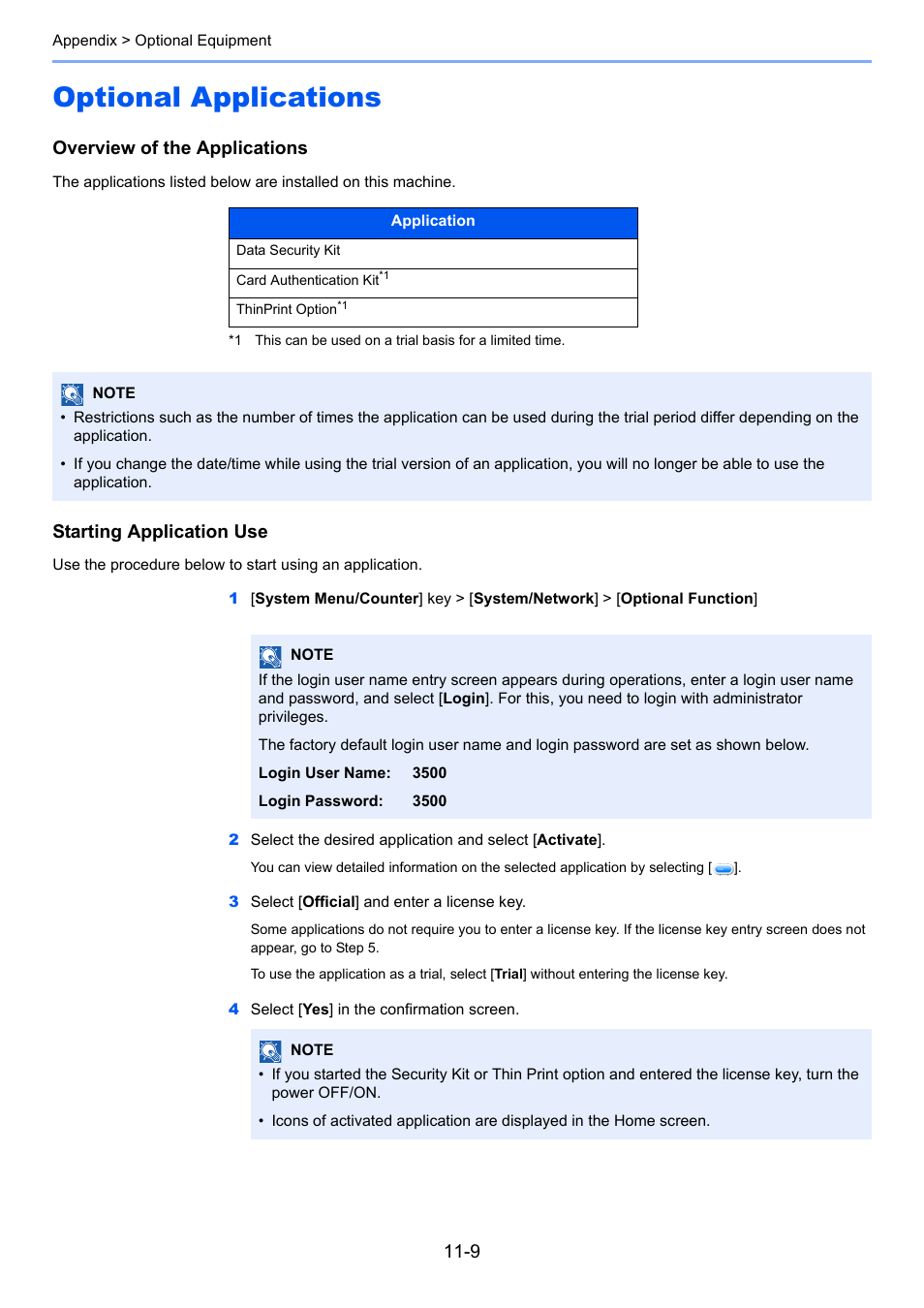 Optional applications, Optional applications -9, Overview of the applications | Starting application use | TA Triumph-Adler P-C3560i MFP User Manual | Page 401 / 432