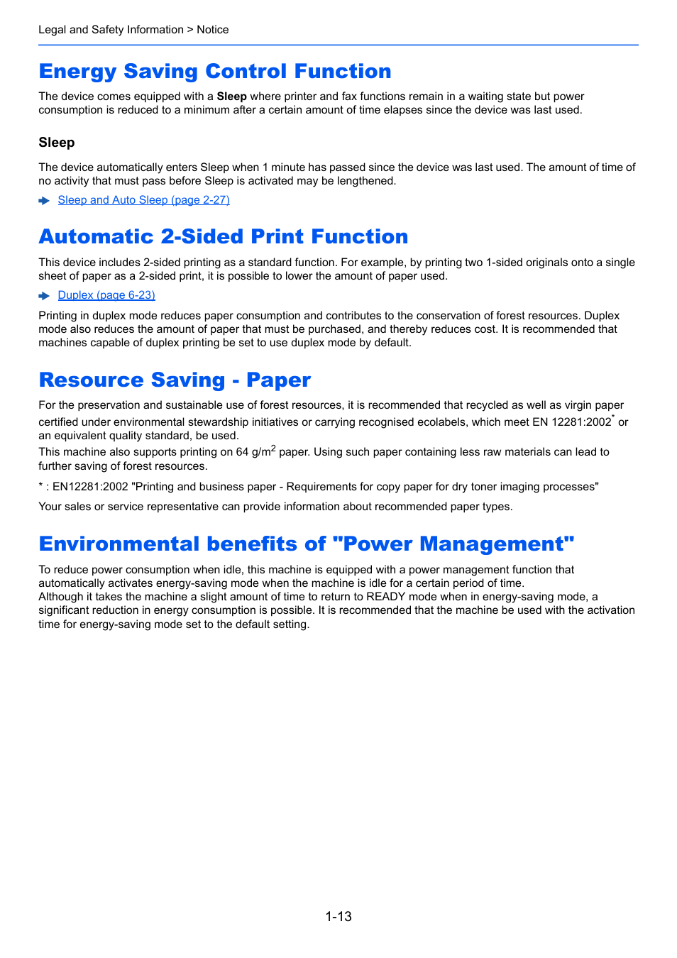 Energy saving control function, Automatic 2-sided print function, Resource saving - paper | Environmental benefits of "power management | TA Triumph-Adler P-C3560i MFP User Manual | Page 46 / 432