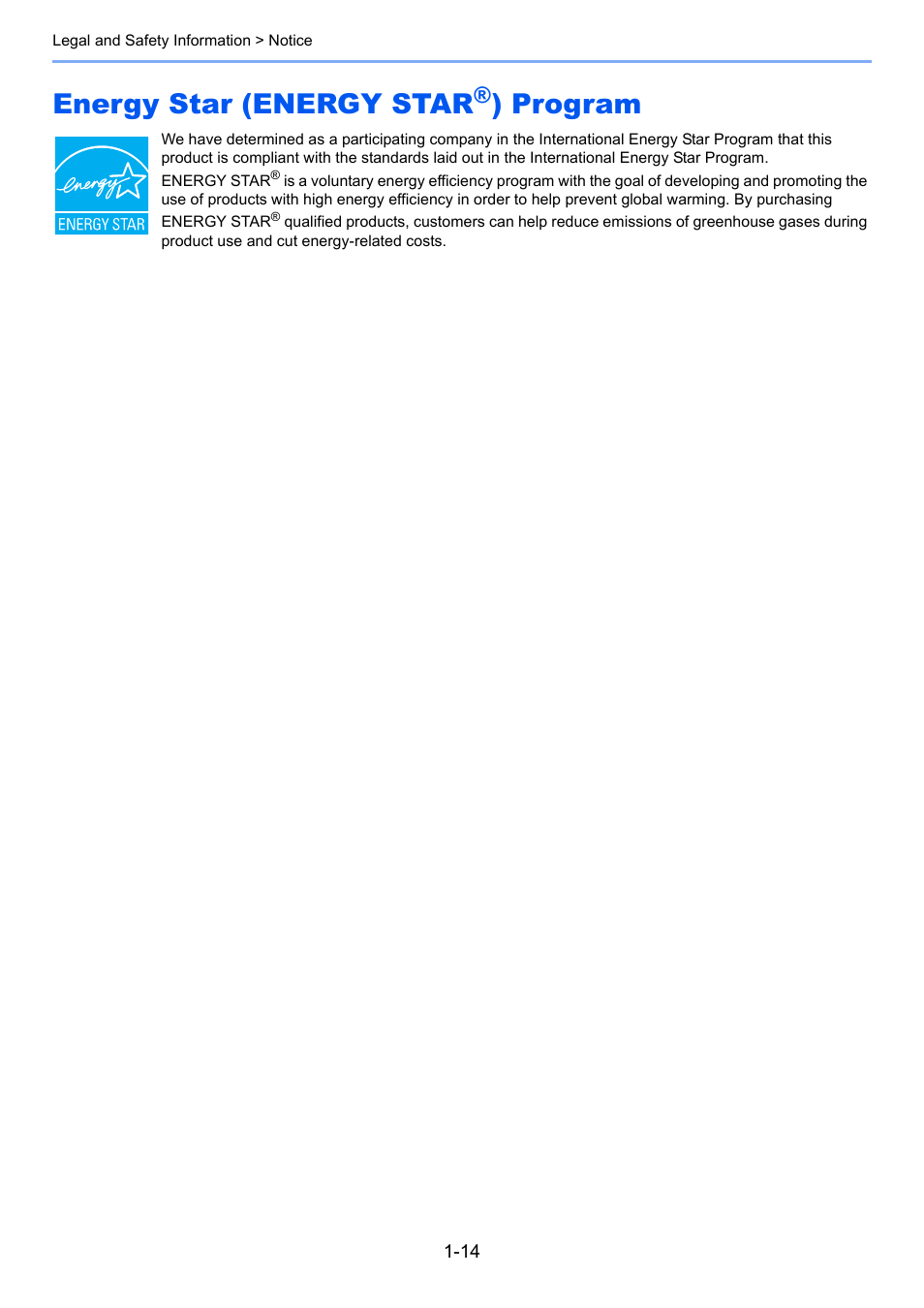 Energy star (energy star®) program, Energy star (energy star®) program -14, Energy star (energy star | Program | TA Triumph-Adler P-C3560i MFP User Manual | Page 47 / 432