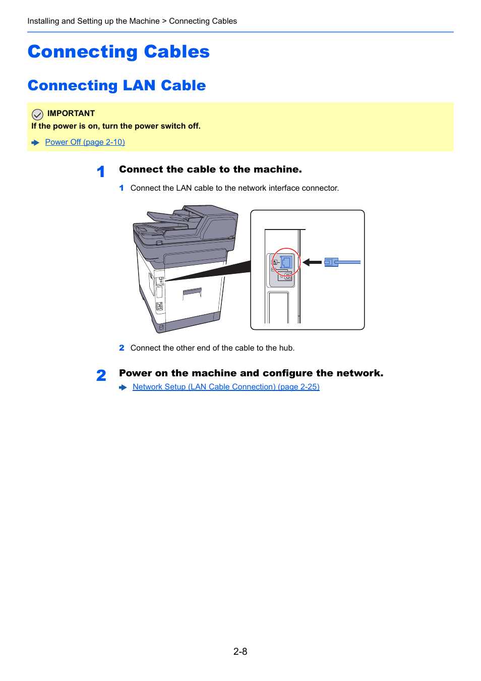 Connecting cables, Connecting lan cable, Connecting cables -8 | Connecting lan cable -8 | TA Triumph-Adler P-C3560i MFP User Manual | Page 55 / 432