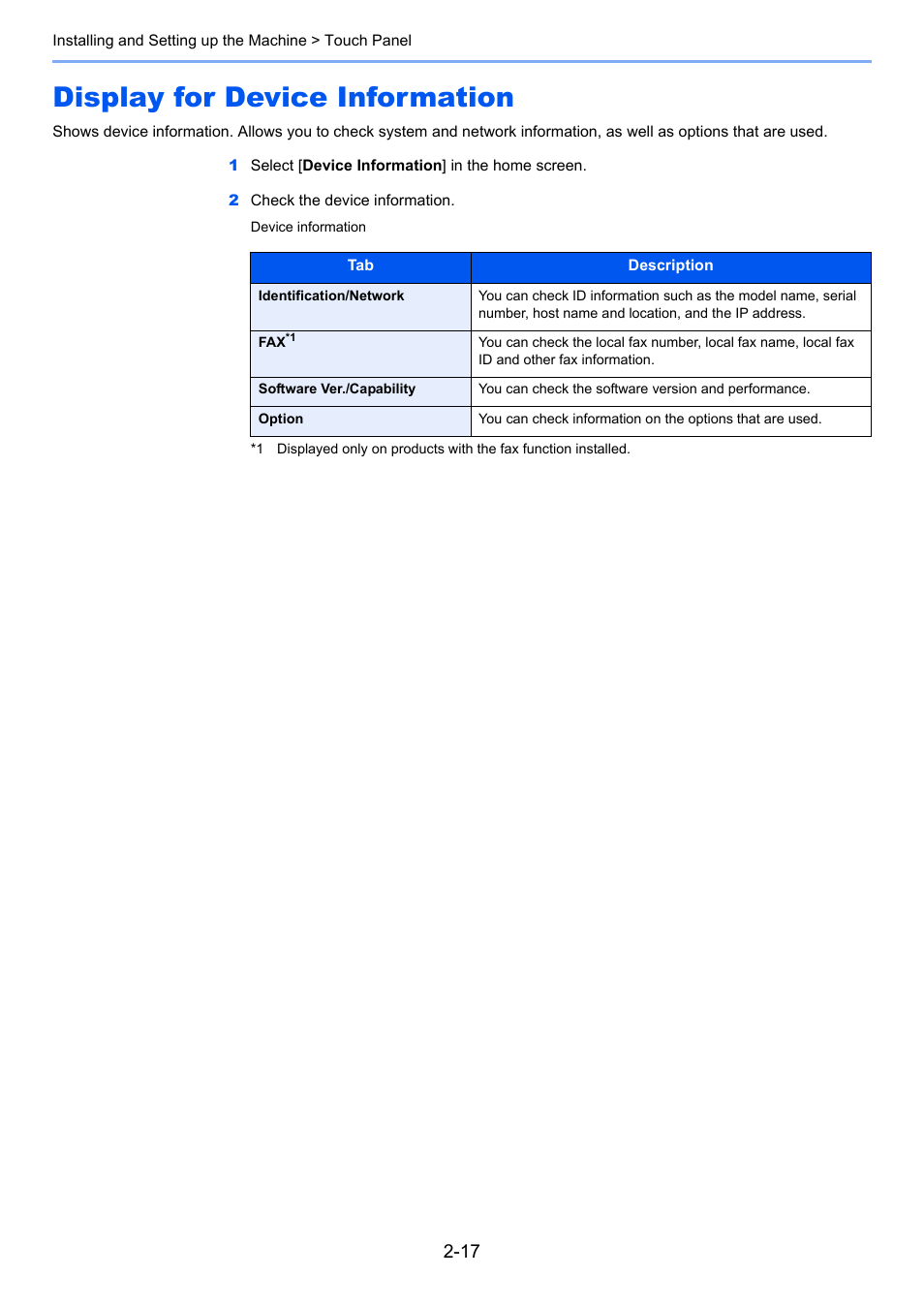 Display for device information, Display for device information -17 | TA Triumph-Adler P-C3560i MFP User Manual | Page 64 / 432