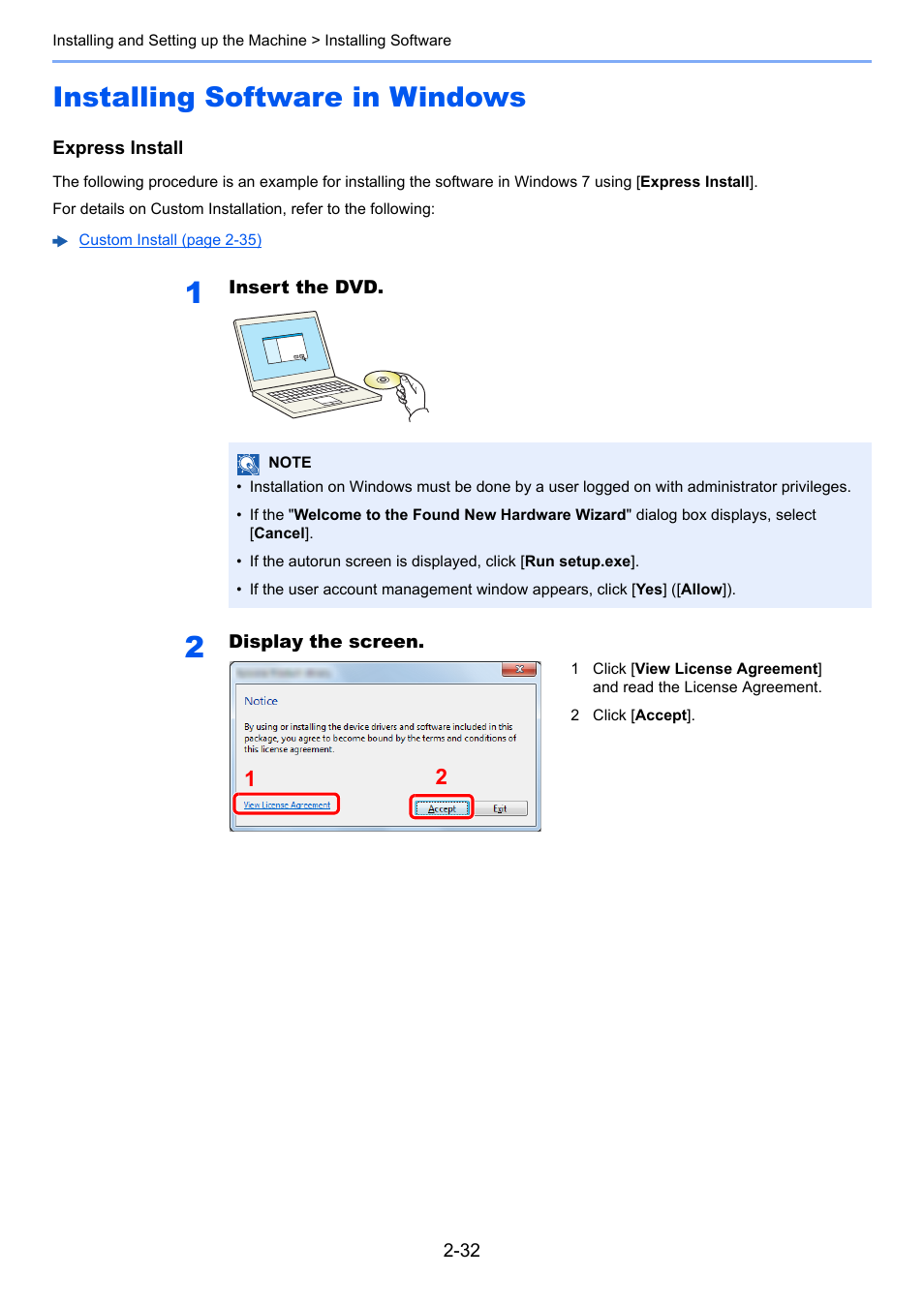 Installing software in windows, Installing software in windows -32 | TA Triumph-Adler P-C3560i MFP User Manual | Page 79 / 432