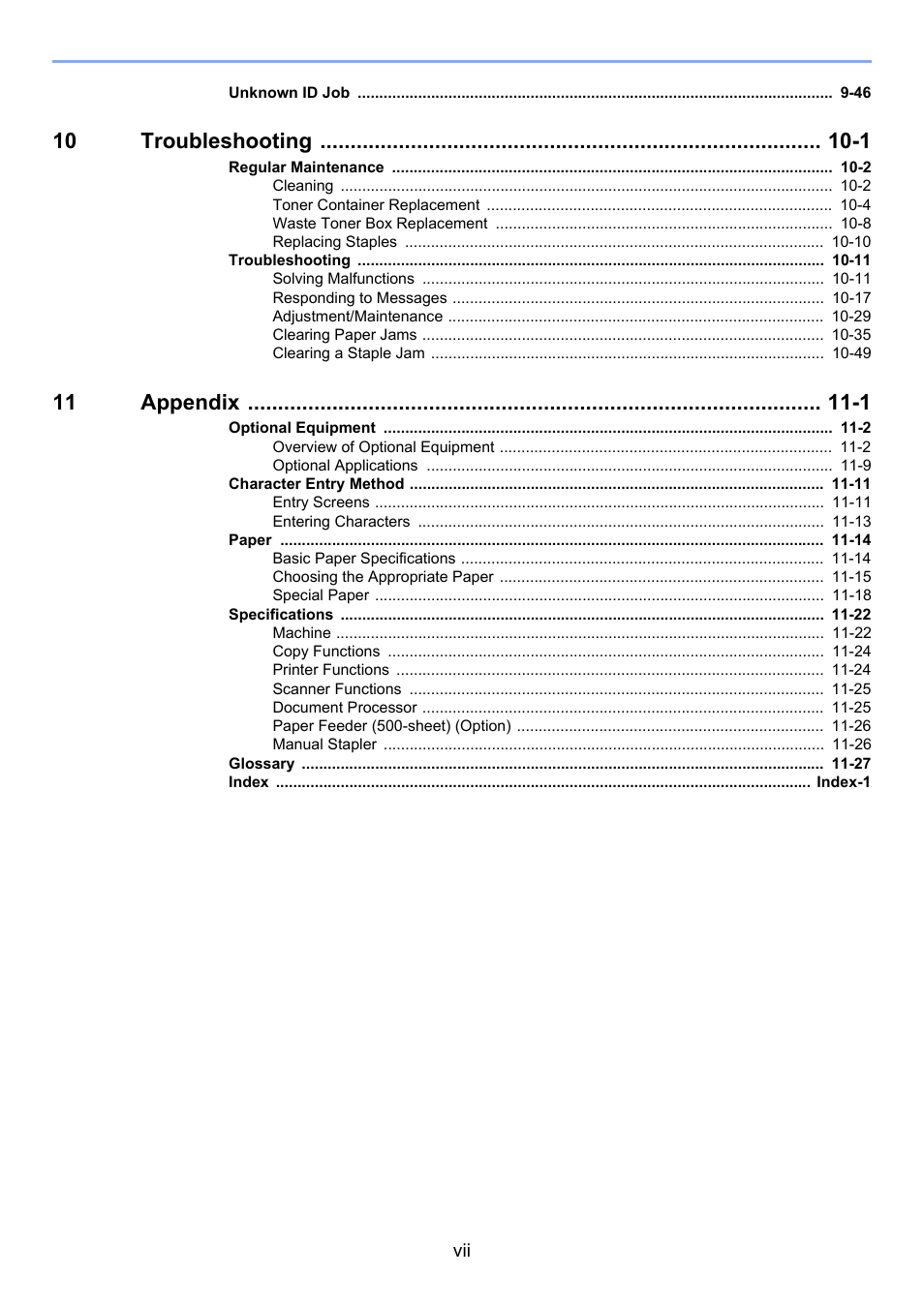 10 troubleshooting -1, 11 appendix -1 | TA Triumph-Adler P-C3560i MFP User Manual | Page 8 / 432