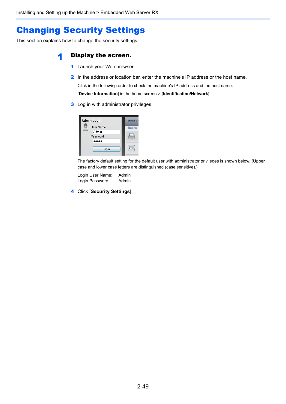 Changing security settings, Changing security settings -49 | TA Triumph-Adler P-C3560i MFP User Manual | Page 96 / 432