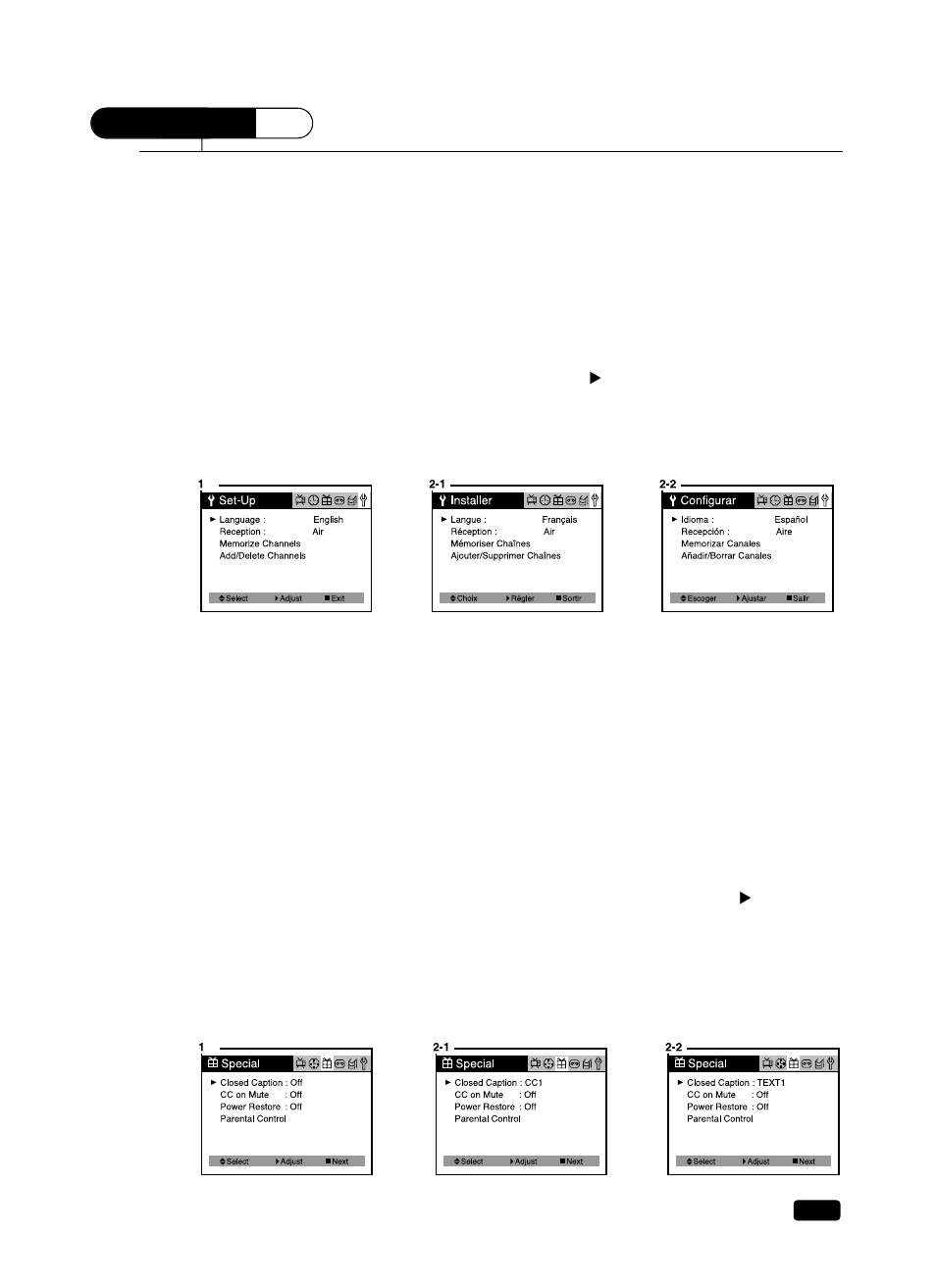 Additional tv features, Changing the language of the on-screen menus, Captioning | Daewoo DVQ 14H1FC User Manual | Page 34 / 50