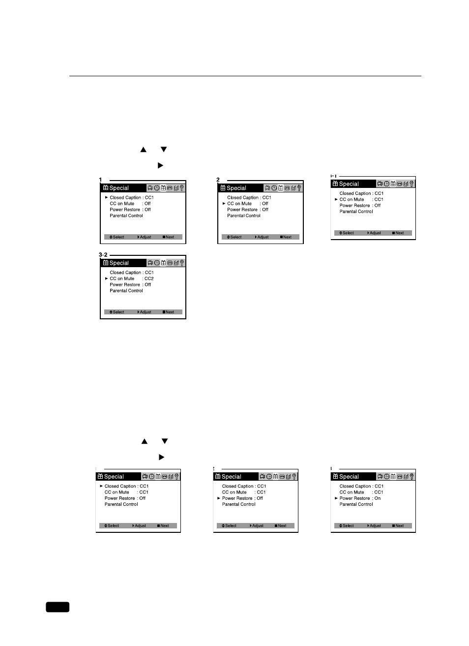 Cc on mute, Power restore | Daewoo DVQ 14H1FC User Manual | Page 35 / 50