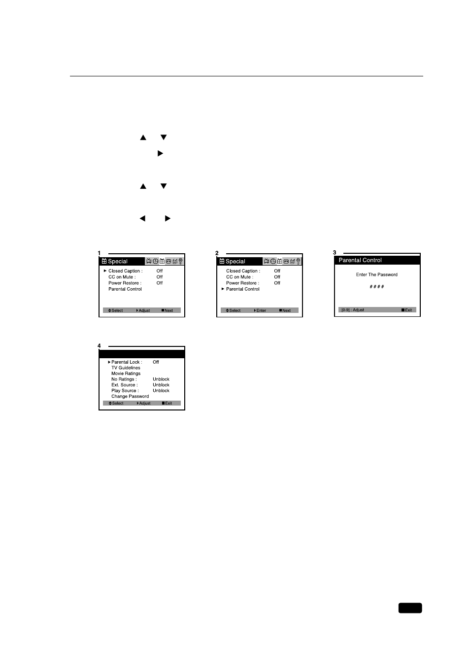 Parental control settings | Daewoo DVQ 14H1FC User Manual | Page 36 / 50