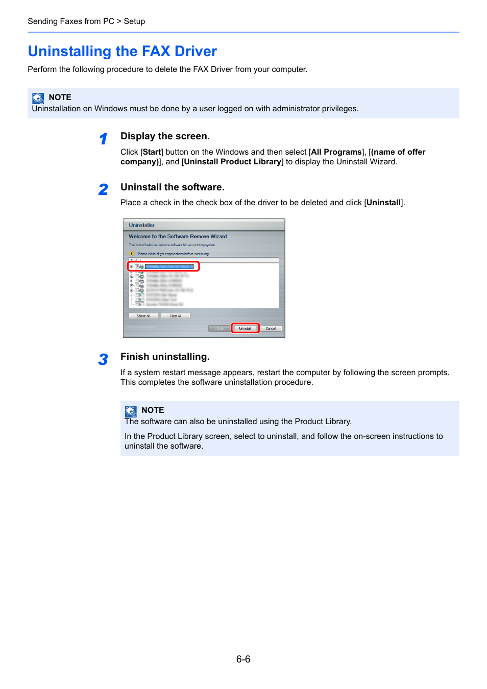 Uninstalling the fax driver, Uninstalling the fax driver -6 | TA Triumph-Adler P-C3565i MFP User Manual | Page 104 / 184