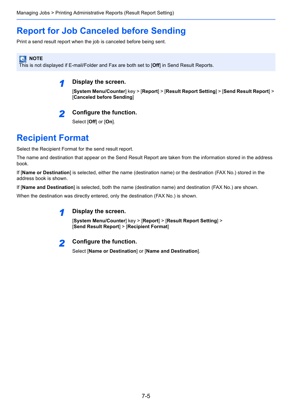 Report for job canceled before sending, Recipient format, Report for job canceled before sending -5 | TA Triumph-Adler P-C3565i MFP User Manual | Page 131 / 184