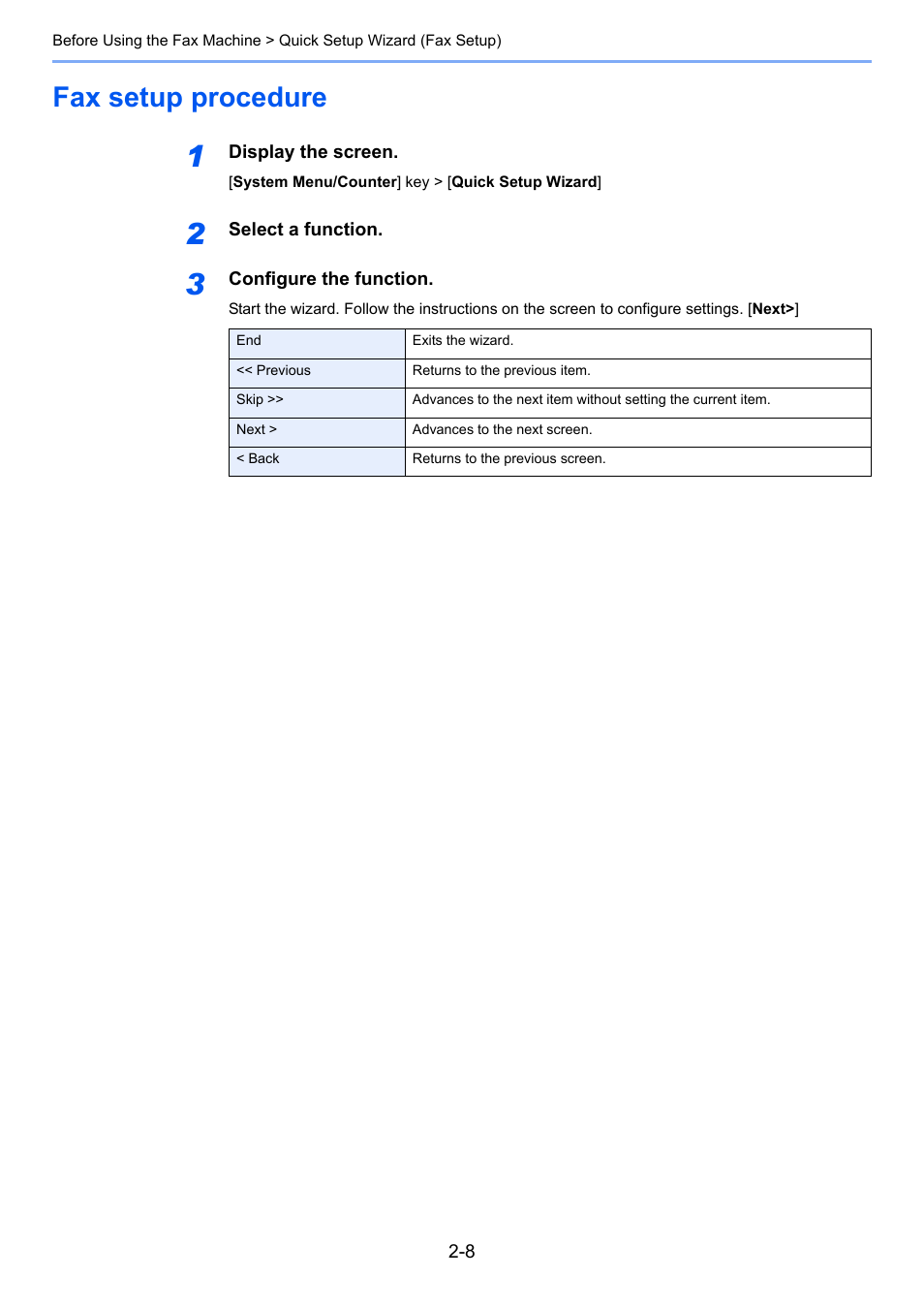 Fax setup procedure, Fax setup procedure -8 | TA Triumph-Adler P-C3565i MFP User Manual | Page 21 / 184