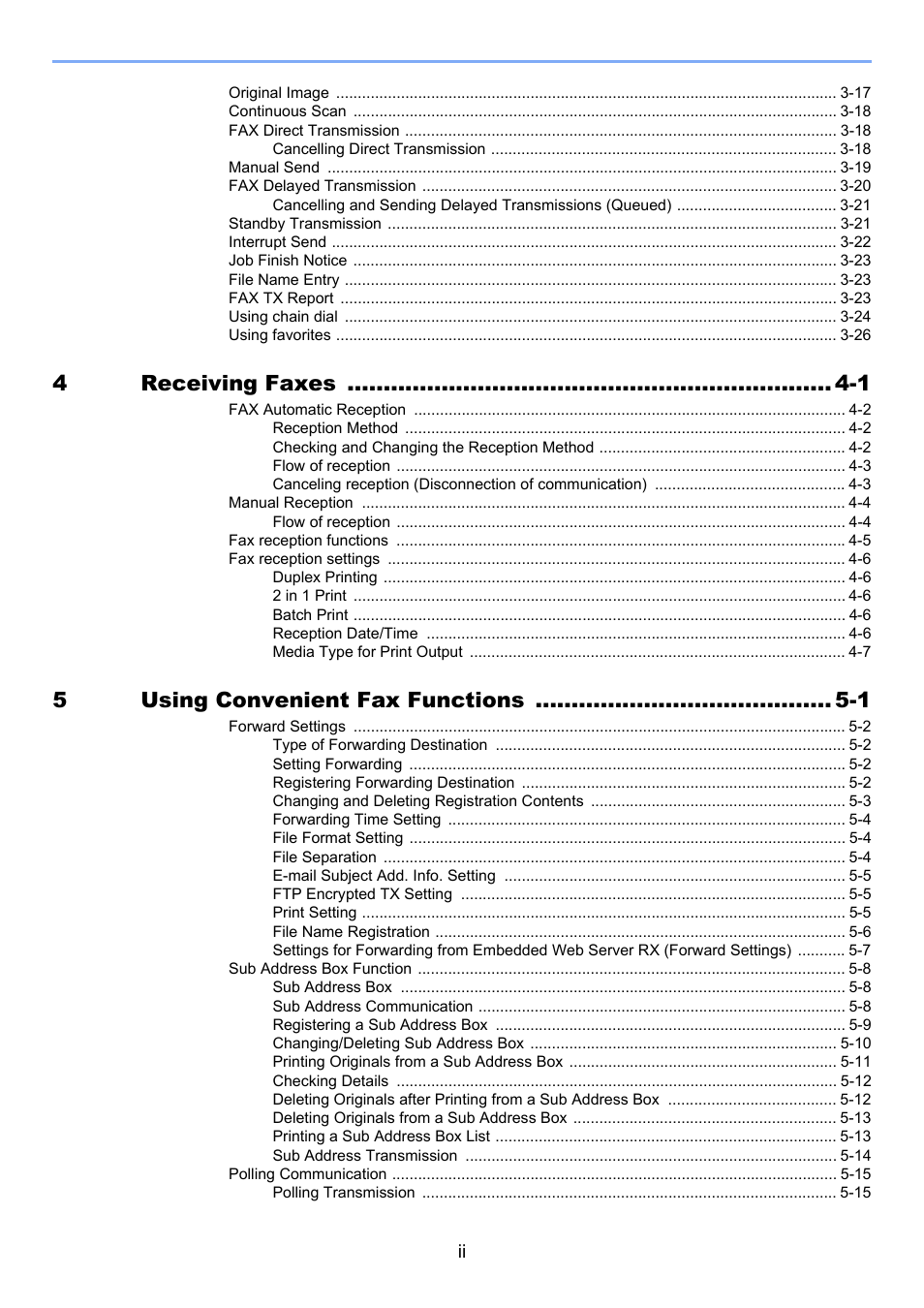 4receiving faxes -1, 5using convenient fax functions -1 | TA Triumph-Adler P-C3565i MFP User Manual | Page 3 / 184