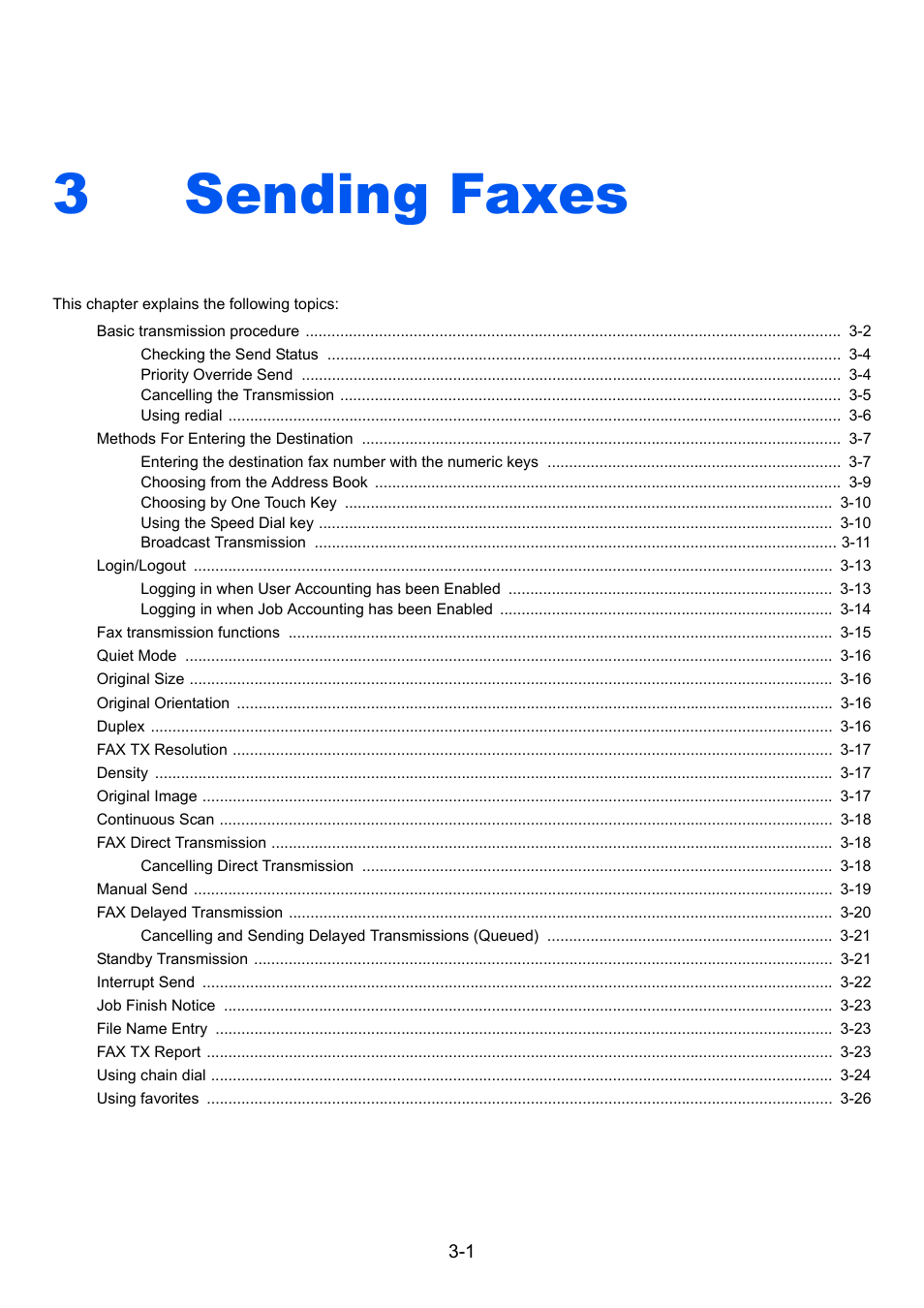 3 sending faxes, Sending faxes -1, Sending faxes | 3sending faxes | TA Triumph-Adler P-C3565i MFP User Manual | Page 32 / 184