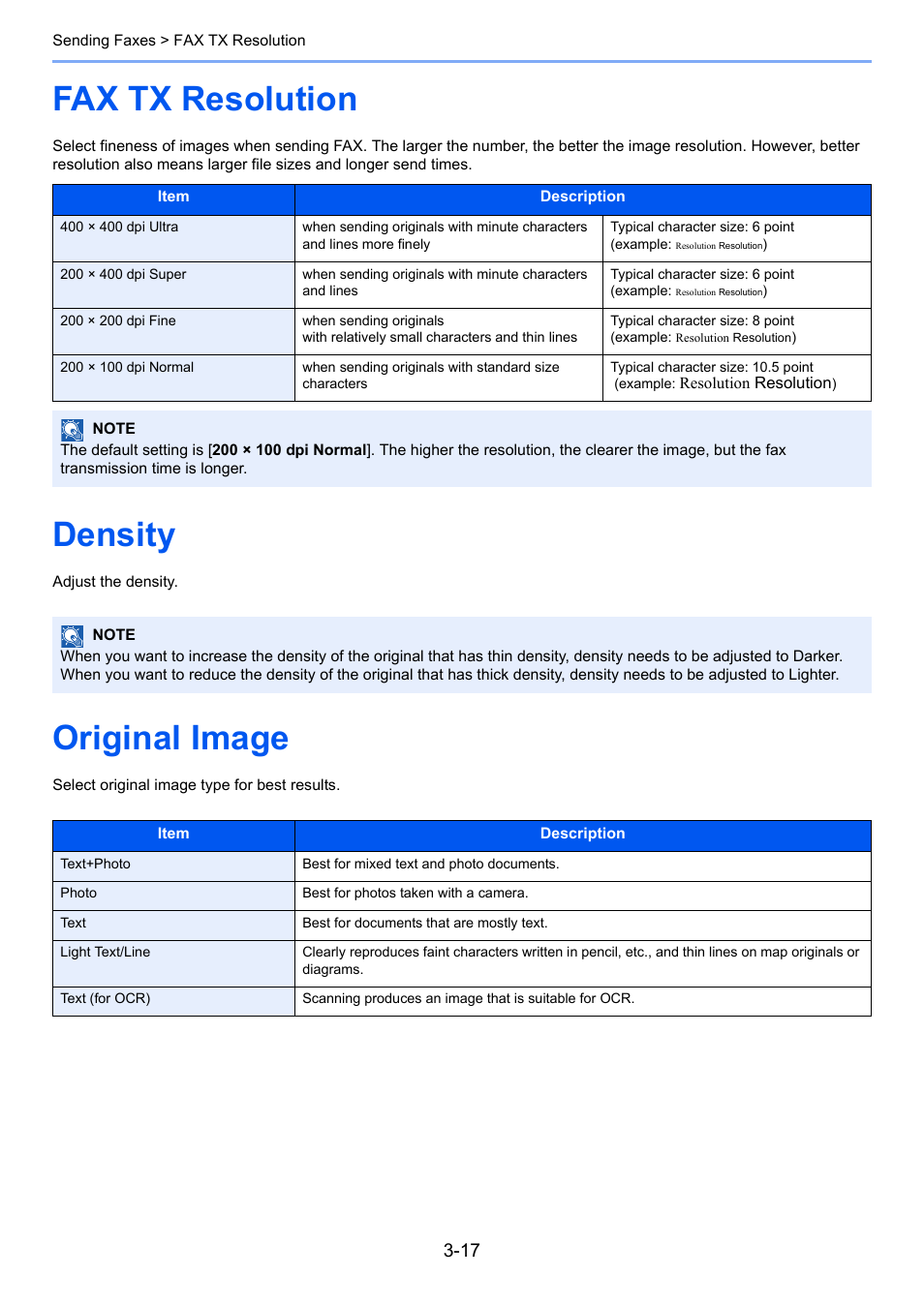 Fax tx resolution, Density, Original image | Fax tx resolution -17 density -17, Original image -17 | TA Triumph-Adler P-C3565i MFP User Manual | Page 48 / 184