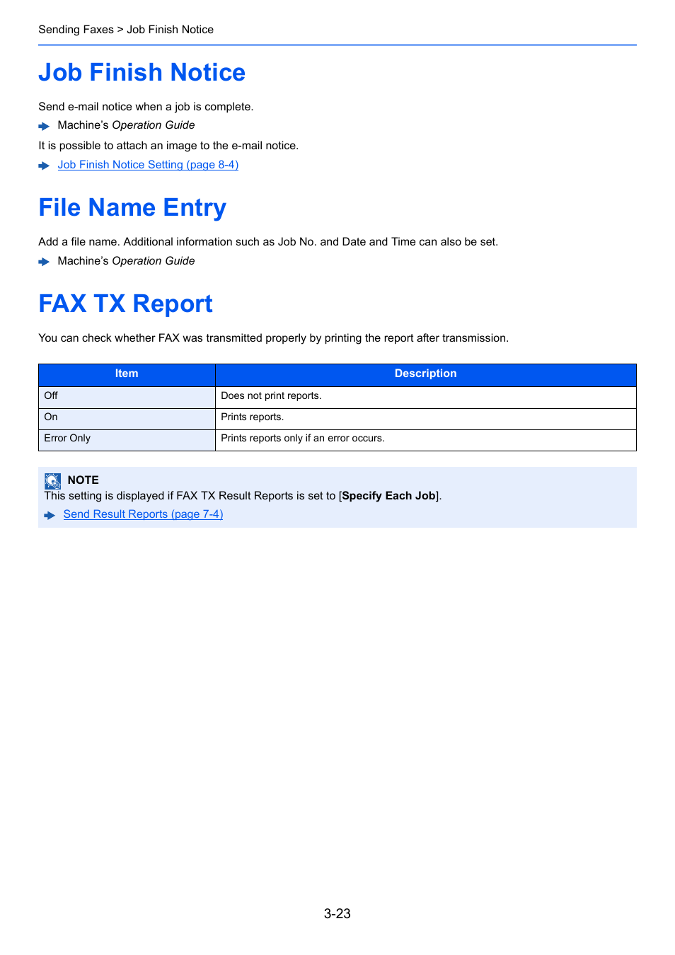 Job finish notice, File name entry, Fax tx report | TA Triumph-Adler P-C3565i MFP User Manual | Page 54 / 184