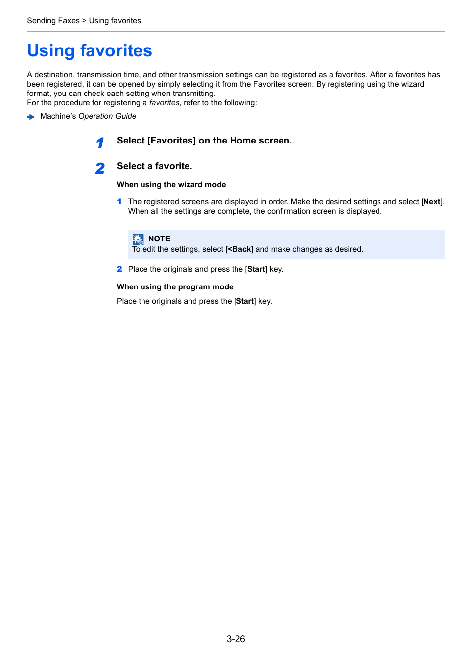 Using favorites, Using favorites -26 | TA Triumph-Adler P-C3565i MFP User Manual | Page 57 / 184