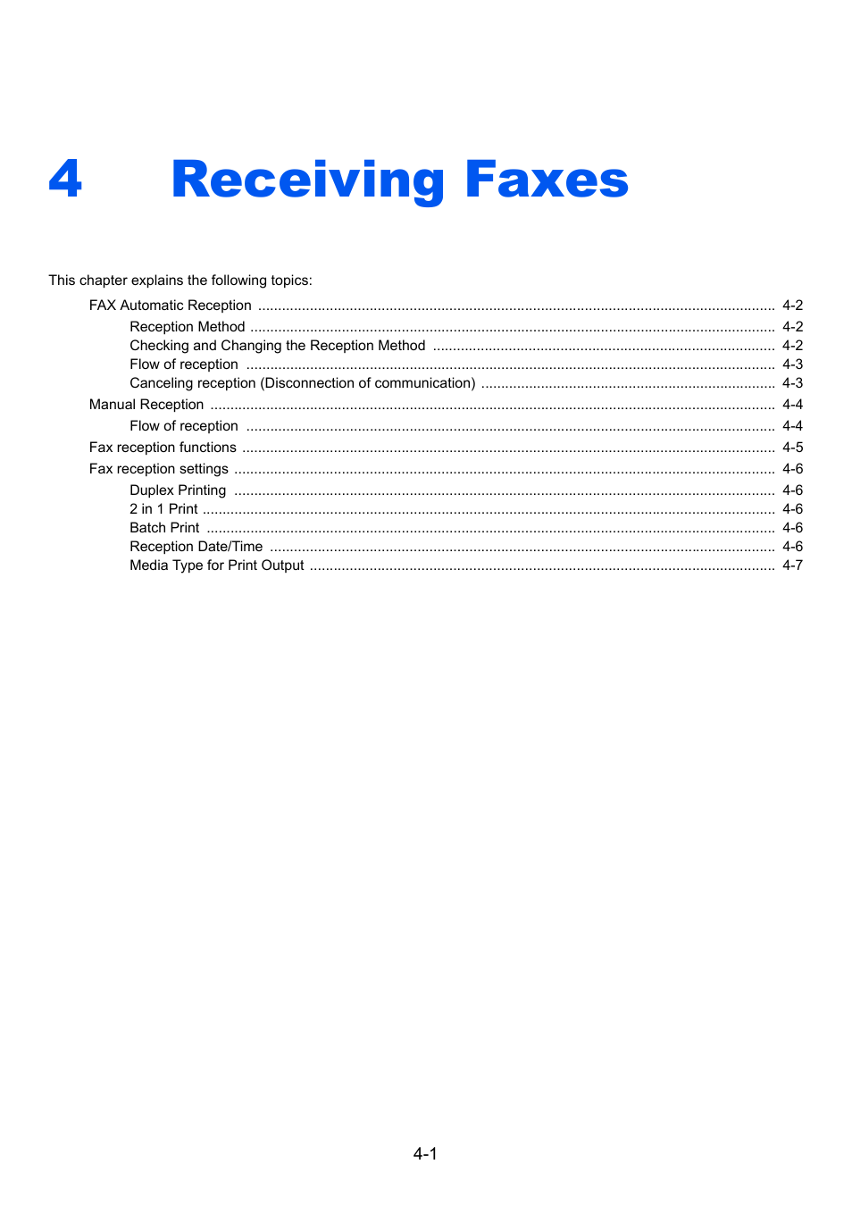 4 receiving faxes, Receiving faxes -1, Receiving faxes | 4receiving faxes | TA Triumph-Adler P-C3565i MFP User Manual | Page 58 / 184