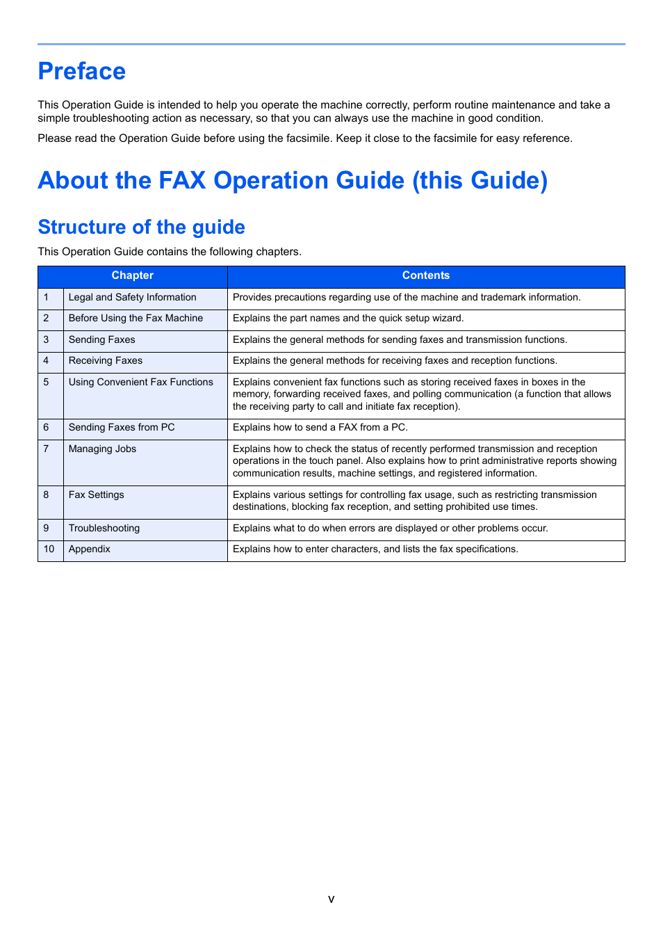 Preface, About the fax operation guide (this guide), Structure of the guide | TA Triumph-Adler P-C3565i MFP User Manual | Page 6 / 184