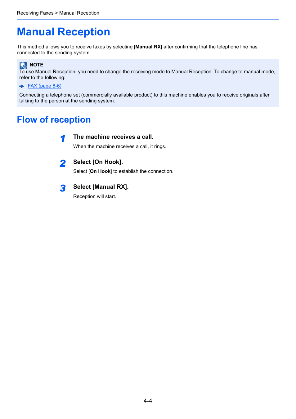 Manual reception, Flow of reception, Manual reception -4 | Flow of reception -4 | TA Triumph-Adler P-C3565i MFP User Manual | Page 61 / 184