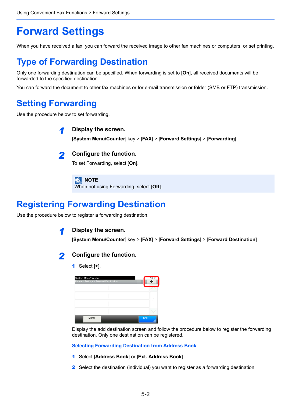 Forward settings, Type of forwarding destination, Setting forwarding | Registering forwarding destination, Forward settings -2 | TA Triumph-Adler P-C3565i MFP User Manual | Page 66 / 184