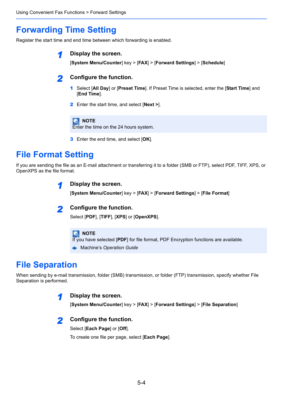 Forwarding time setting, File format setting, File separation | TA Triumph-Adler P-C3565i MFP User Manual | Page 68 / 184