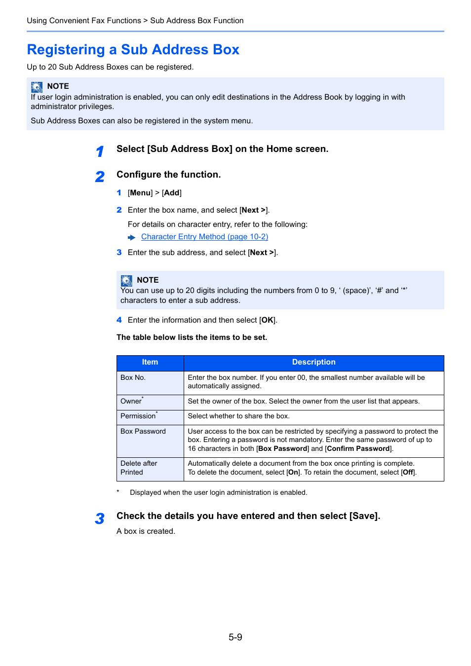 Registering a sub address box, Registering a sub address box -9 | TA Triumph-Adler P-C3565i MFP User Manual | Page 73 / 184