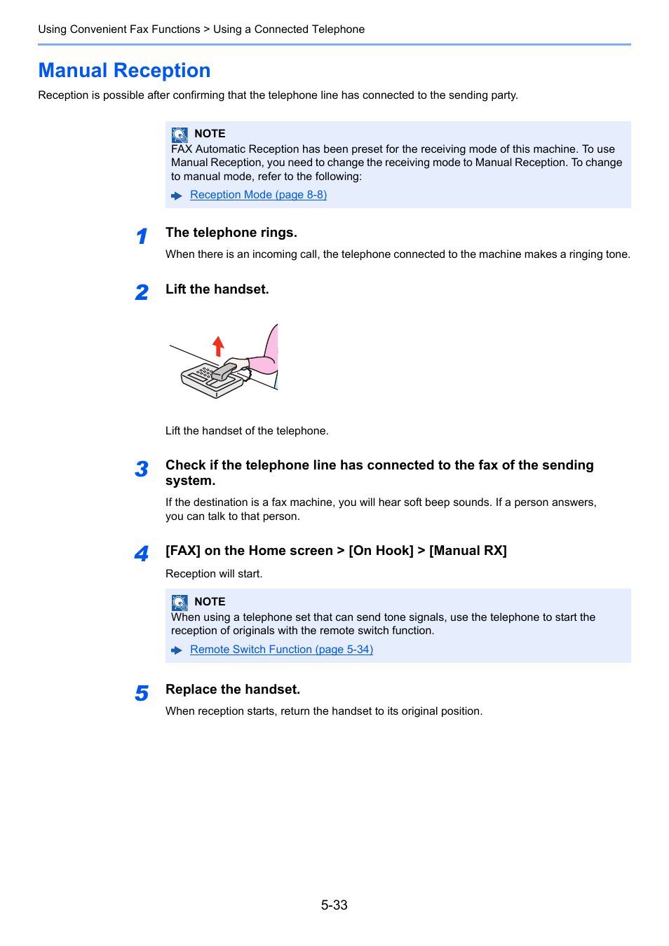 Manual reception, Manual reception -33 | TA Triumph-Adler P-C3565i MFP User Manual | Page 97 / 184