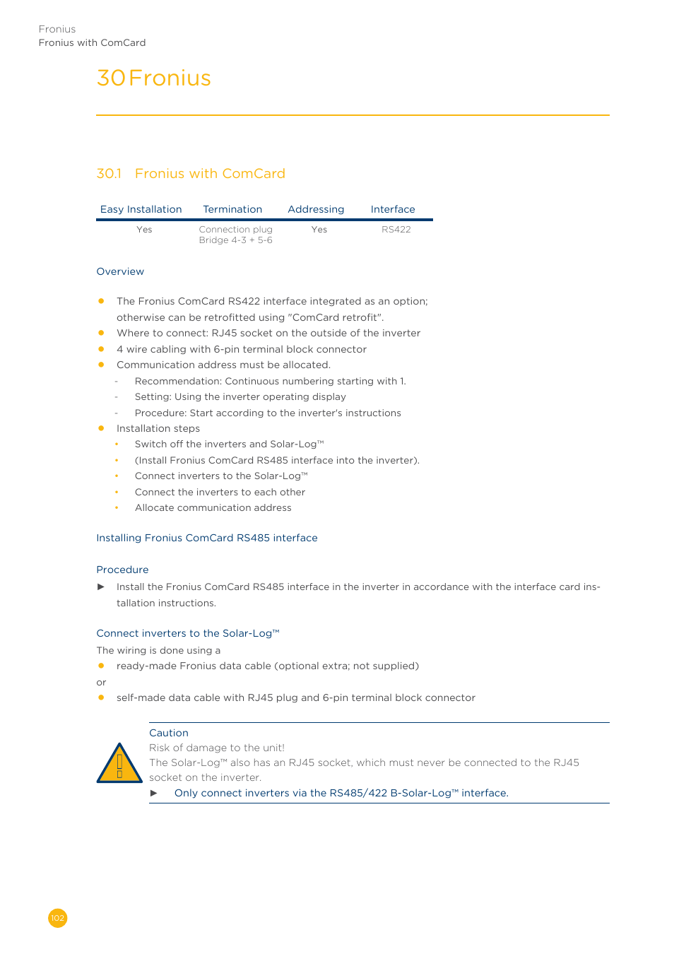 30 fronius, 30�1 fronius with comcard | Solare Datensysteme Solar-Log User Manual | Page 102 / 311