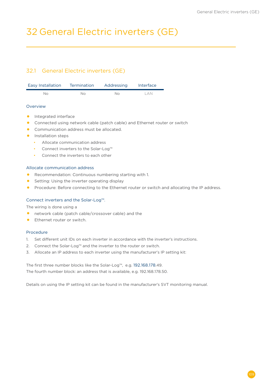 32 general electric inverters (ge) | Solare Datensysteme Solar-Log User Manual | Page 109 / 311