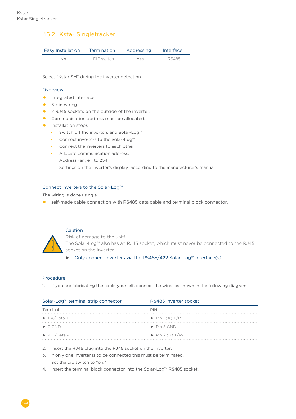 46�2 kstar singletracker | Solare Datensysteme Solar-Log User Manual | Page 144 / 311