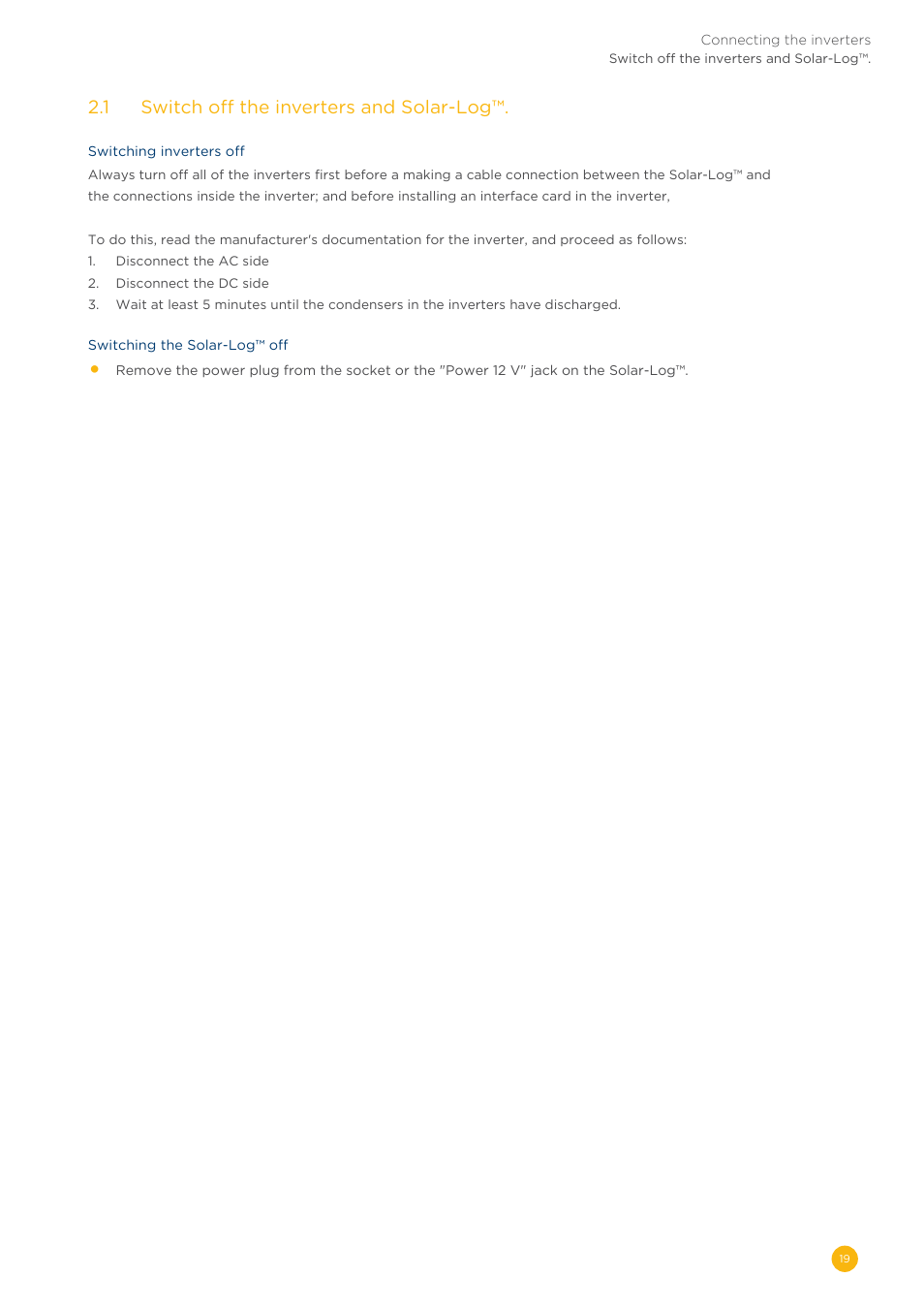 2�1 switch off the inverters and solar-log | Solare Datensysteme Solar-Log User Manual | Page 19 / 311
