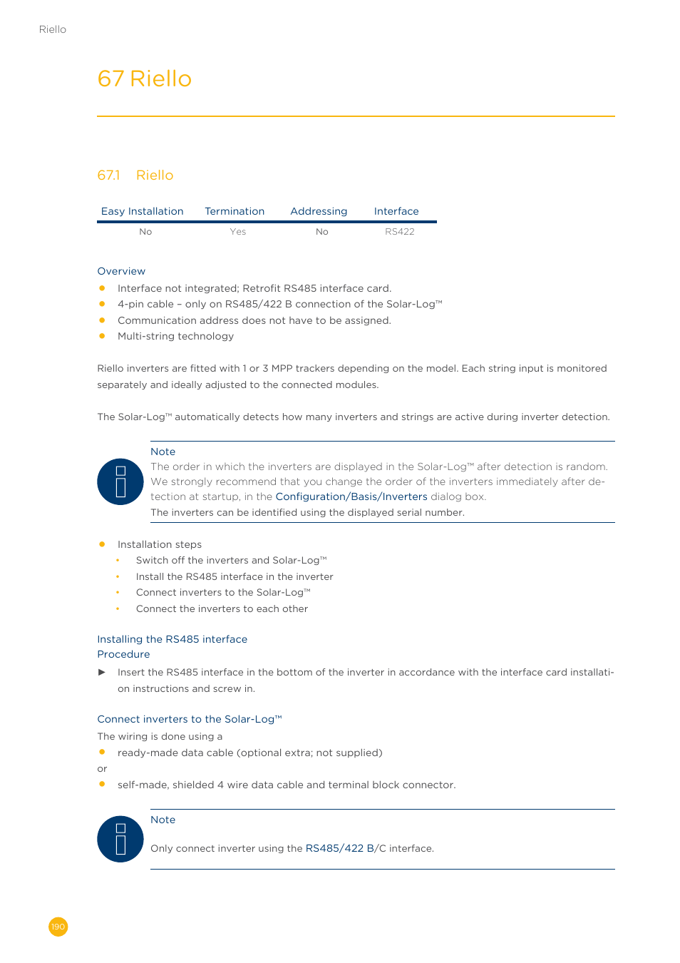 67 riello | Solare Datensysteme Solar-Log User Manual | Page 190 / 311