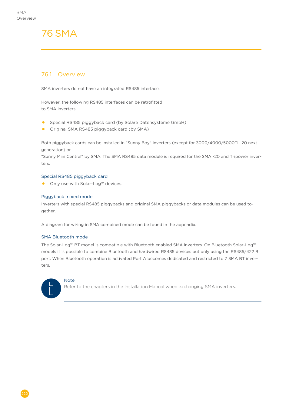 76 sma | Solare Datensysteme Solar-Log User Manual | Page 220 / 311