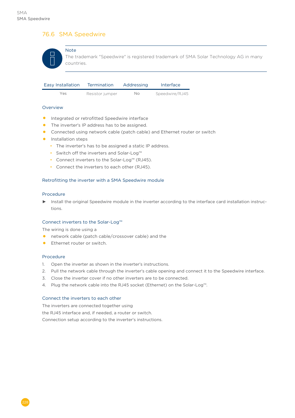 76�6 sma speedwire | Solare Datensysteme Solar-Log User Manual | Page 228 / 311