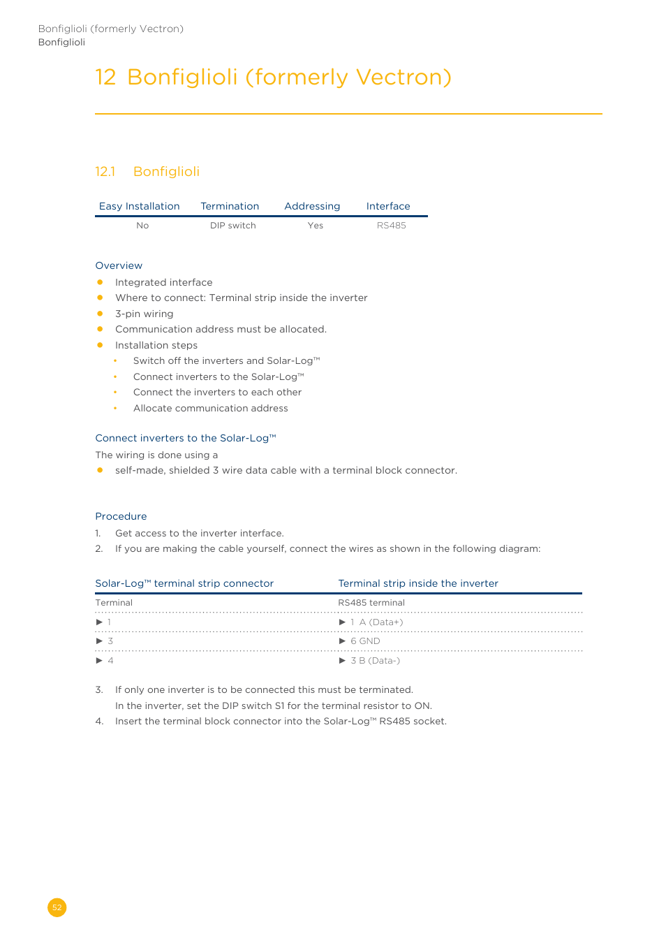 12 bonfiglioli (formerly vectron), 12�1 bonfiglioli | Solare Datensysteme Solar-Log User Manual | Page 52 / 311