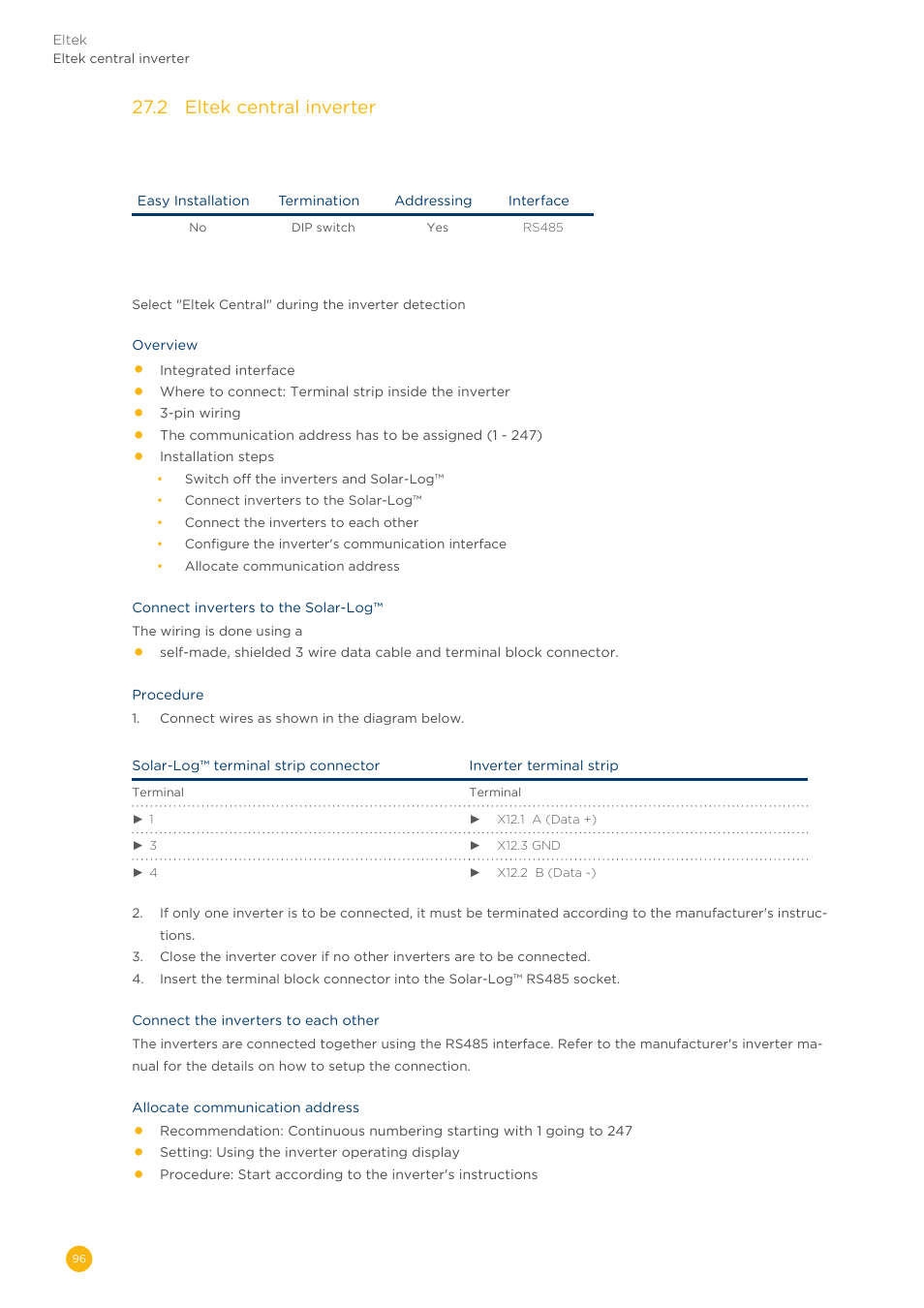 27�2 eltek central inverter | Solare Datensysteme Solar-Log User Manual | Page 96 / 311