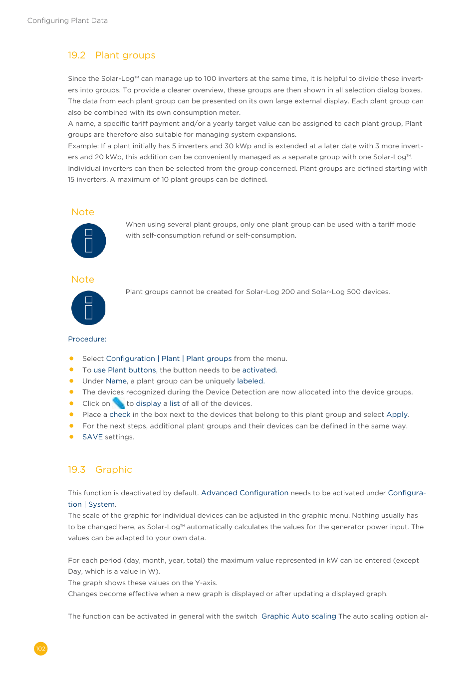 19�2 plant groups, 19�3 graphic | Solare Datensysteme Solar-Log User Manual | Page 102 / 242