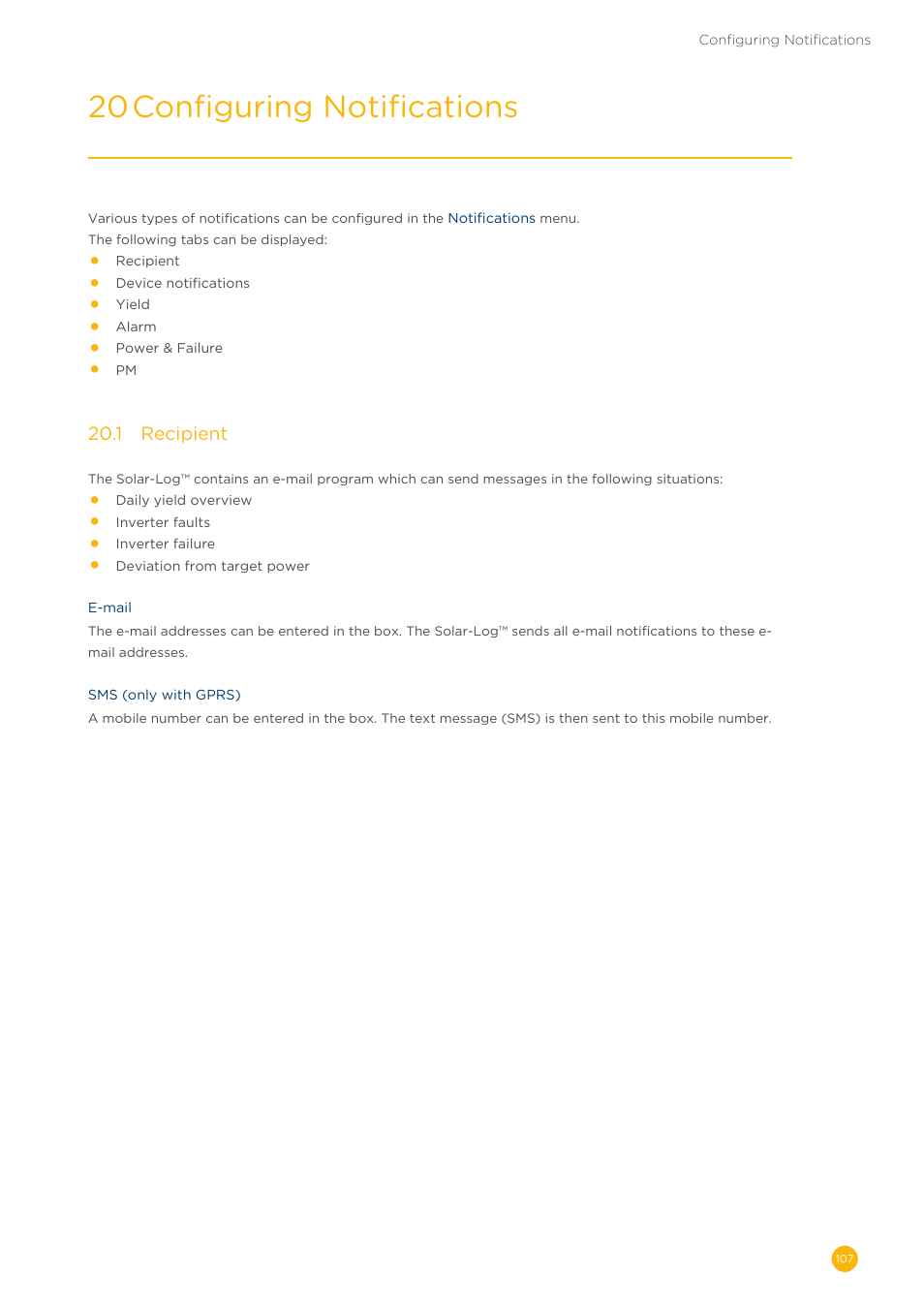 20 configuring notifications | Solare Datensysteme Solar-Log User Manual | Page 107 / 242
